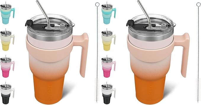 BJPKPK Tumbler With Handle And Straw 40oz Stainless Steel Tumbler With Lid Insulated Coffee Cups,Coral (Pack of 2)
