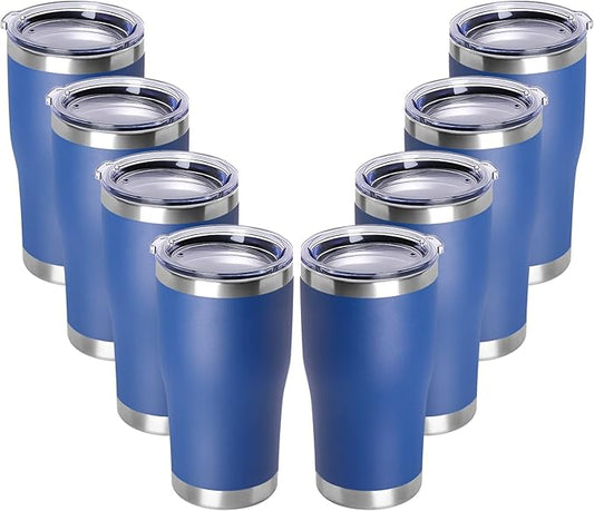 DOMICARE 20oz Tumbler with Lid Stainless Steel Tumblers Bulk, Double Wall Vacuum Insulated Coffee Travel Mug Powder Coated Tumbler, 8 Pack Dark Blue