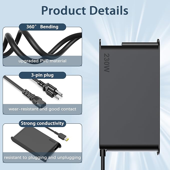 230W AC Adapter for L-enovo Legion 5 Charger, Compatible L-enovo with Legion 7 5P C7 S7 Y720 Y730 Y540 Y530 Y520 Y900 Y910 Y920,L-enovo Yoga 460 A940 Laptop Power Supply