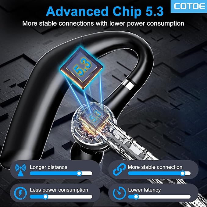 Bluetooth Headset V5.3, Wireless Earpiece with 500mAh Charging Case Hand-Free Headphones Noise Canceling Mic for Office/Driving/Business