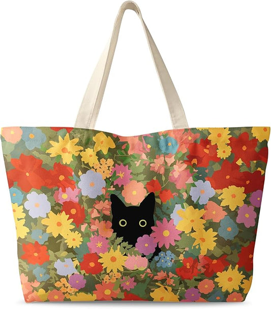 Large Tote Bag for Women - Canvas Tote Bag with Zipper Aesthetic Reusable Shoulder Bag for Gym, Travel, Work