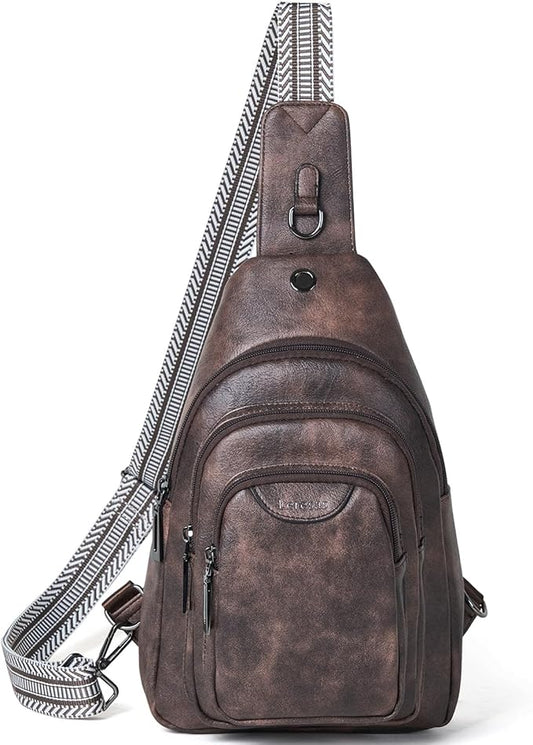 Crossbody Sling Bag for Women Men Anti Theft Cross Body Fanny Pack Belt Bag Purse Gifts for Women Faux Leather, Coffee