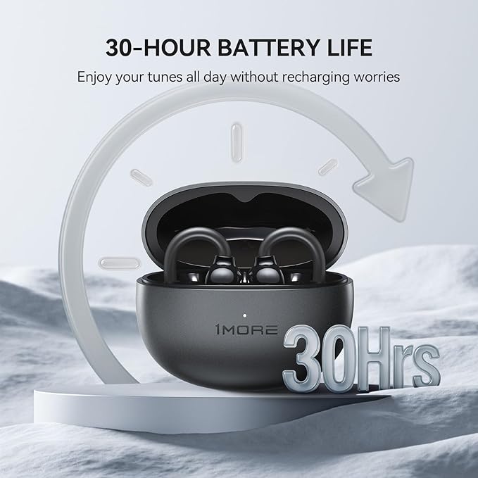 1MORE S20 Open Ear Headphones, Lightweight Comfort Clip-On Wireless Earbuds, 30H Playtime Bluetooth 5.4 Headphones with 4 ENC Microphones, IPX5 Water Resistance, Secure Fit for Sports Workout, Black