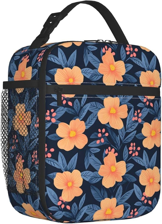 Floral Lunch Box for Women Kids Girls Men Insulated Lunch Bag Lunchbox Adults Lunch Tote Bags Reusable Cooler for Work Office School Picnic Travel