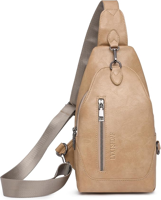 Small Sling Bag for Women - in Vegan Leather Versatile Fanny Pack, Crossbody Bags for Women with Adjustable Guitar Belt Suitable, Khaki