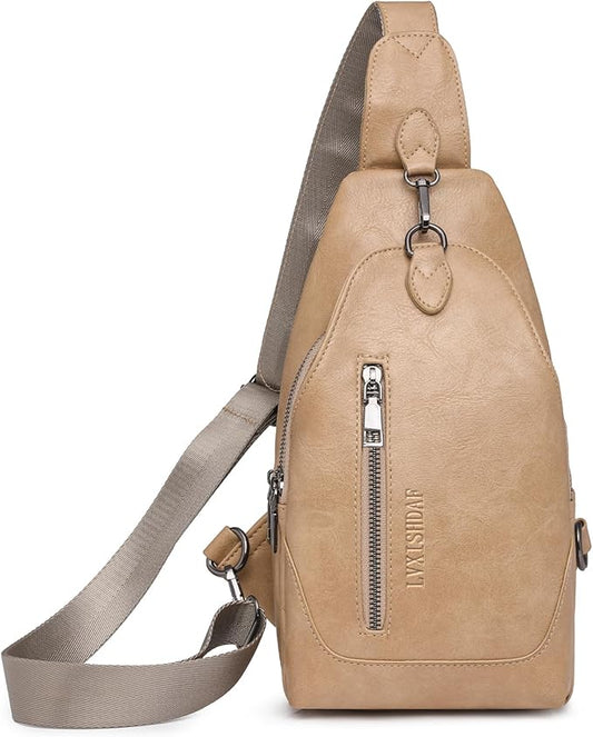 Small Sling Bag for Women - in Vegan Leather Versatile Fanny Pack, Crossbody Bags for Women with Adjustable Guitar Belt Suitable, Khaki