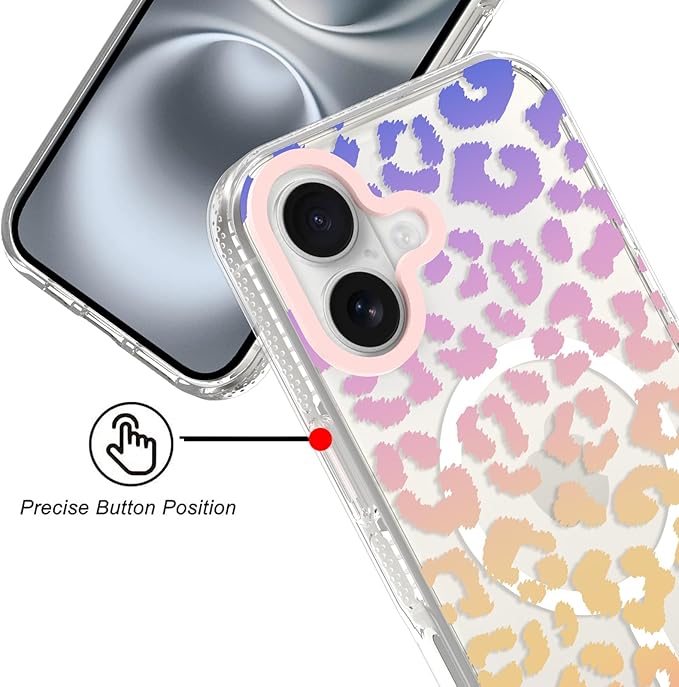 SAKUULO Magnetic for iPhone 16 Case Colourful Leopard Print Pattern [Compatible with MagSafe] [with Screen Protector] Wireless Charge Strengthen Protection Cover, Colourful Leopard (6.1")