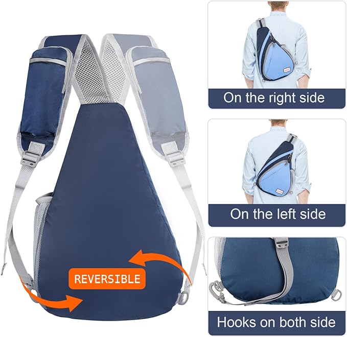 ZOMAKE Sling Bag,Small Crossbody Sling Backpack,Water Resistant Shoulder Daypack for Travel,Anti Thief Chest Bag for Hiking(Navy Blue,Azure)