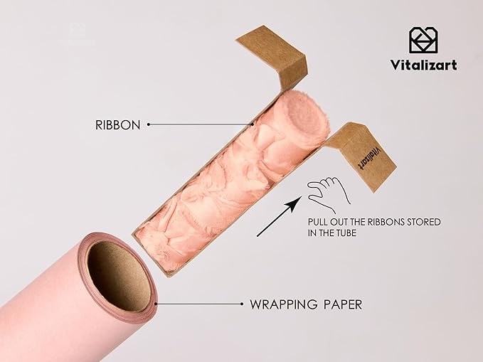 Vitalizart Pink Wrapping Paper Set 30" Pearly-Lustre With Silk Like Satin Ribbon & Gift Tags Recyclable Eco-Friendly Christmas Gift Wrapping Birthday Baby Shower Wedding Handmade Crafts 197"(16.4 Ft)
