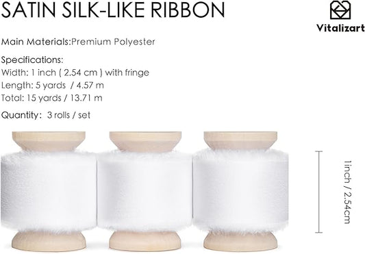 Vitalizart Silk Satin Ribbon 1 inch x 15 Yard Off White Handmade Frayed Ribbons for Gift Wrapping Baby Shower Wedding Bridal Bouquets Holiday Decor