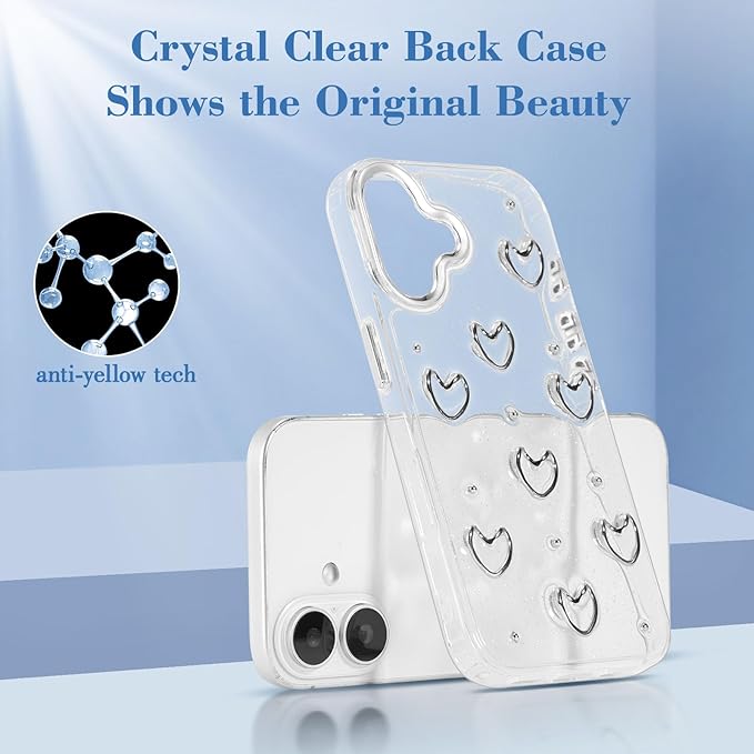 EYZUTAK Case for iPhone 17, Bling Glitter 3D Hearts Phone Case Cute Sparkly Crystal Clear Heart Aesthetic Design Cover Slim Soft Durable TPU Transparent Protective Cover for Women Girls - Heart