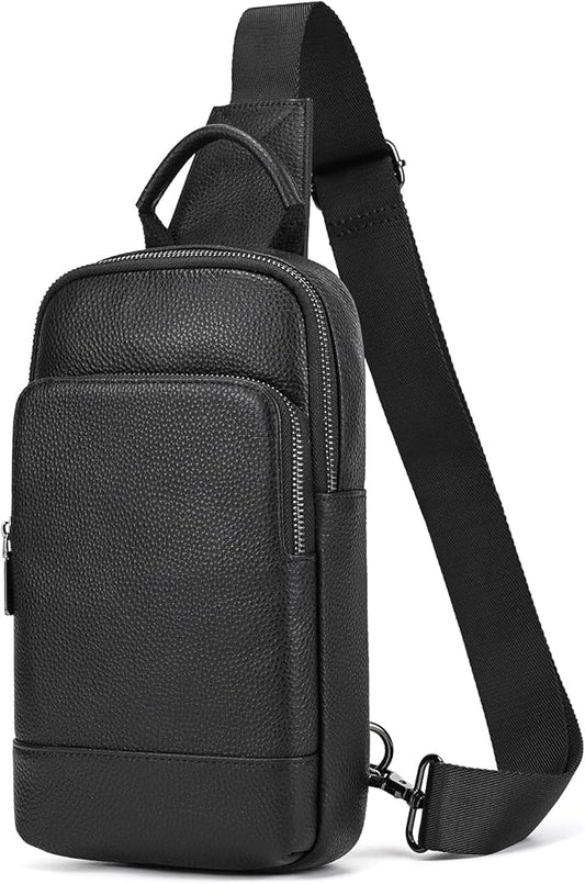 Genuine Leather Sling Bag Multi-pocket Chest Bag for Men Hiking Travel Daypack
