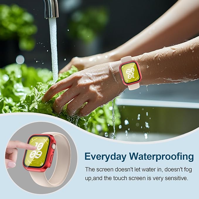 2 in 1 Waterproof Case for Apple Watch Screen Protector 45mm Series 7 8 9 Accessories with Tempered Glass Film Protective & PC Bumper Cover Compatible iWatch 45mm