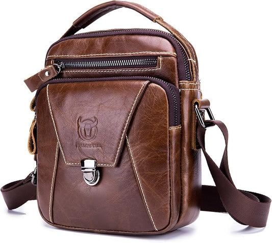 LUKZIJAES Small Genuine Leather Shoulder Bag Men Messenger Handbag Lightweight Sling Crossbody Bag