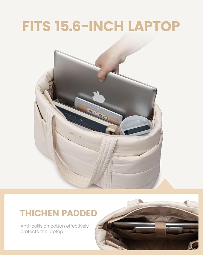 LOVEVOOK Tote Bag for Women, Large Puffer Work Tote Laptop Bag, Lightweight Travel Tote Bag with Zipper Gifts for Women