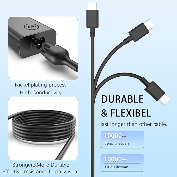 65W 60W USB C Laptop Charger Compatible with Dell Laptop Charger Computer Type C Fast Power Adapter