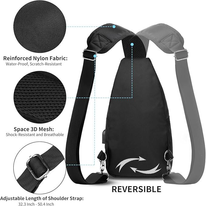 AMJ Crossbody Sling Bag Men Women, Casual Shoulder Backpack, Chest Daypack Satchel for Hiking Travel