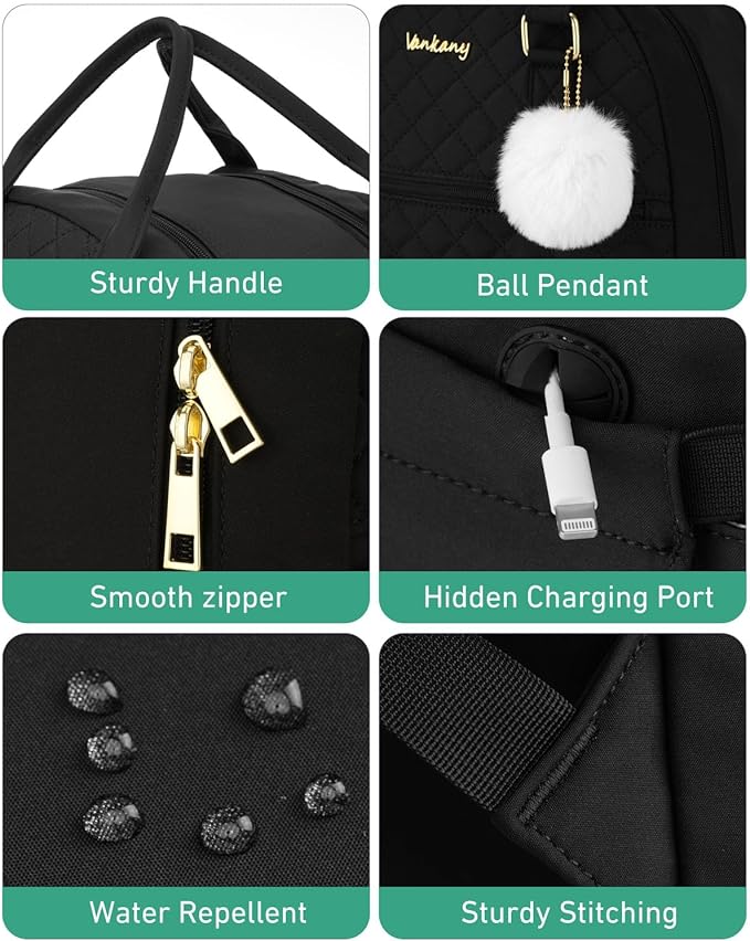 Girls Backpack for School, 17.3in Laptop Backpack Purse with Charging Hole for Travel Work, Cute Book Bag Computer Daypack for Women, Black