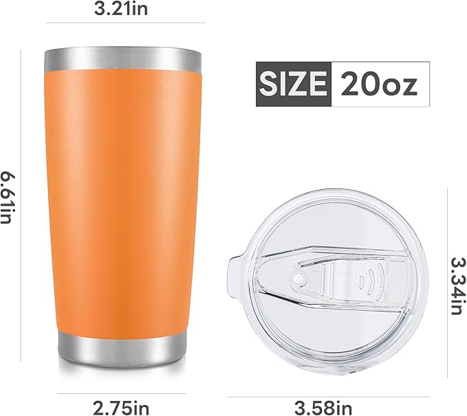 20 oz Tumbler with Lid Stainless Steel Insulated Tumblers Bulk Double Wall Vacuum Cups Powder Coated Travel Mug Keep Drinks Cold and Hot, Orange, 4 Pack