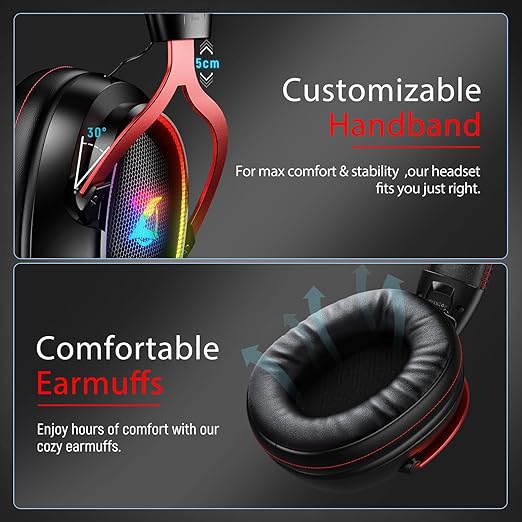 Ozeino Wireless Gaming Headset for Ps5 Ps4 PC Laptop Switch -2.4GHz Wireless Headphones with Detachable Noise Canceling Microphone 40H Playtime, Black