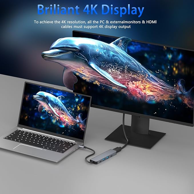 USB C Hub HDMI Adapter, 5 in1 Docking Station with 4K HDMI, USB C Data Port,100W PD, and USB 3.0 & 2.0 Compatible for MacBook Pro/Air, Dell XPS, Lenovo Thinkpad More Type C Devices