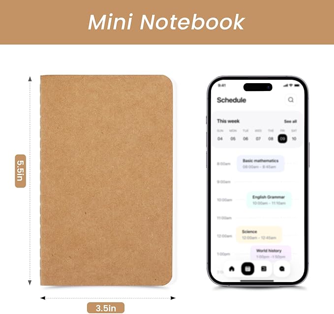 Oucaru 64PCS Mini Notebooks Bulk, 3.5" x 5.5", Brown, 60 Pages Lined Paper Small Pocket Notebook Set, Mini Journal Memo Notepads for Kids, Students, Traveler, School Office Supplies