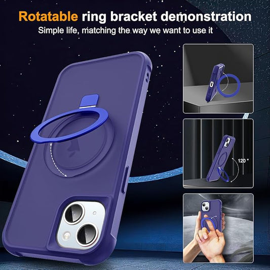 Compatible with iPhone 15 Plus Case with Invisible Magnetic O-Ring Stand Military-Grade Translucent Case for iPhone 15 Plus 6.7" [Compatible with Mag-Safe][Great Grip Feeling], Navy