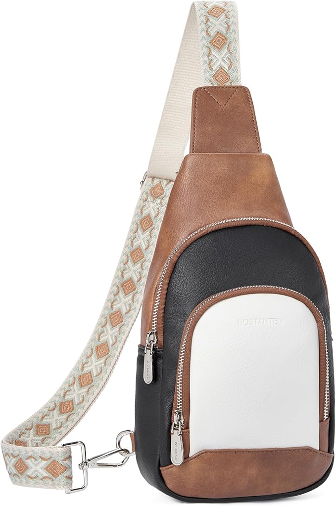 BOSTANTEN Sling Bag for Women Leather Crossbody Bag Vintage Cross Body Purse for Travel with Guitar Strap, Bohemian Style