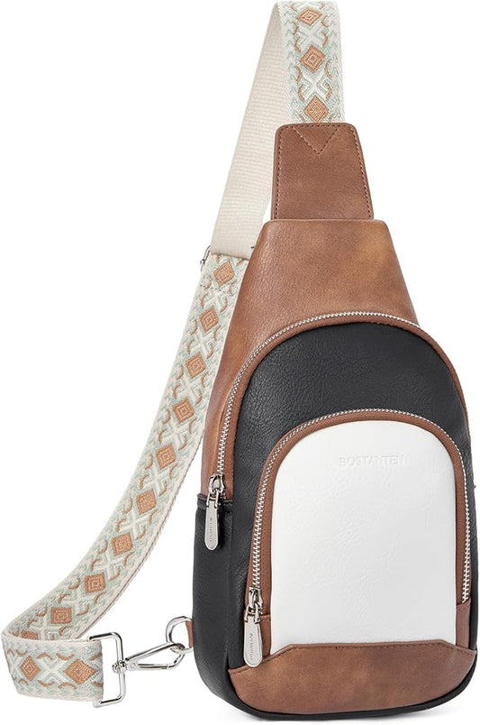 BOSTANTEN Sling Bag for Women Leather Crossbody Bag Vintage Cross Body Purse for Travel with Guitar Strap, Bohemian Style