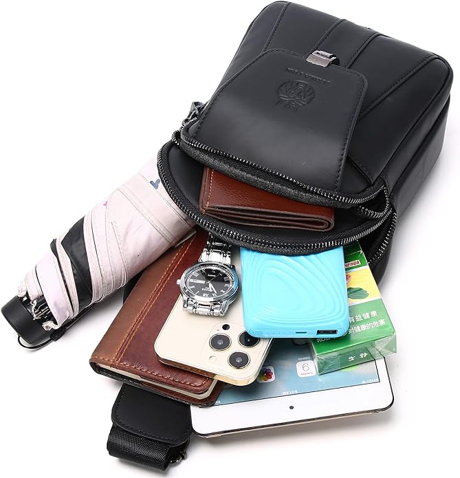 LUKZIJAES Genuine Leather Sling Bag for Men