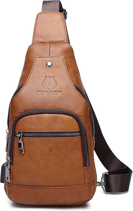LUKZIJAES Genuine Leather Sling Bag for Men