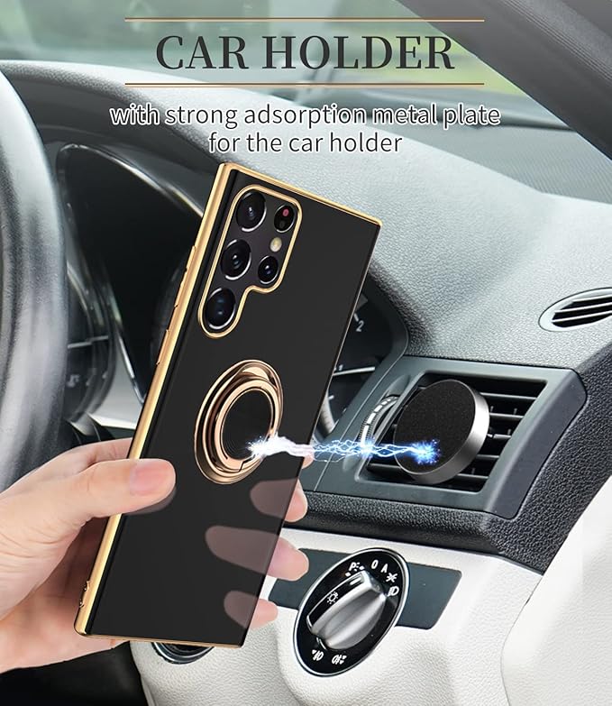 Tnarru Compatible for Samsung Galaxy S22 Ultra Case with Ring Holder Kickstand [with Magnetic] Soft TPU Shockproof Electroplated Protective Phone Case for Galaxy S22 Ultra 5G Black