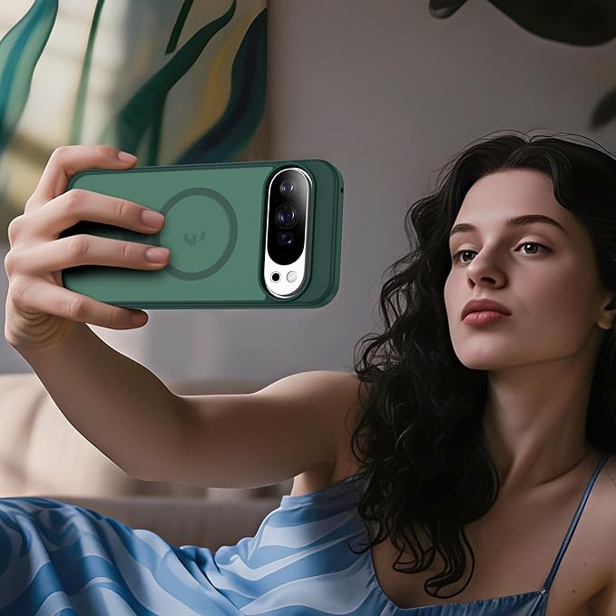 Compatible with Google Pixel 10 Case & Google Pixel 10 Pro Case with Magnetic [Compatible with Mag-Safe] Slim Translucent Matte Phone Cases with Anti-Fingerprint Tech, Green