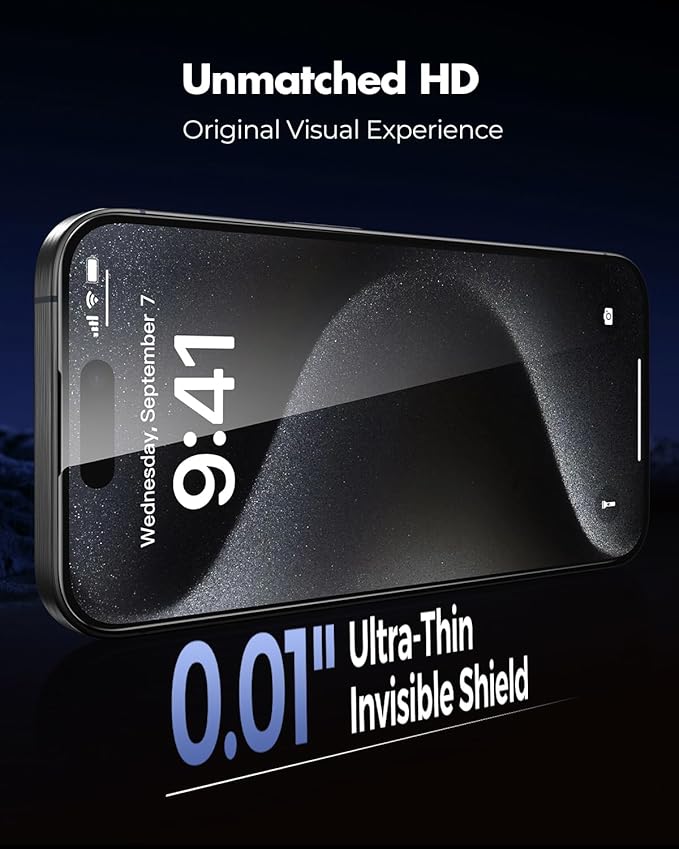 UNBREAKcable 3-Pack Screen Protector for iPhone 15 Pro Max Tempered Glass - [One-Pull Perfection] [Auto Dust-Elimination] [9H+ Hardness] [99.99% HD Clear] Full Coverage for iPhone 6.7 inch