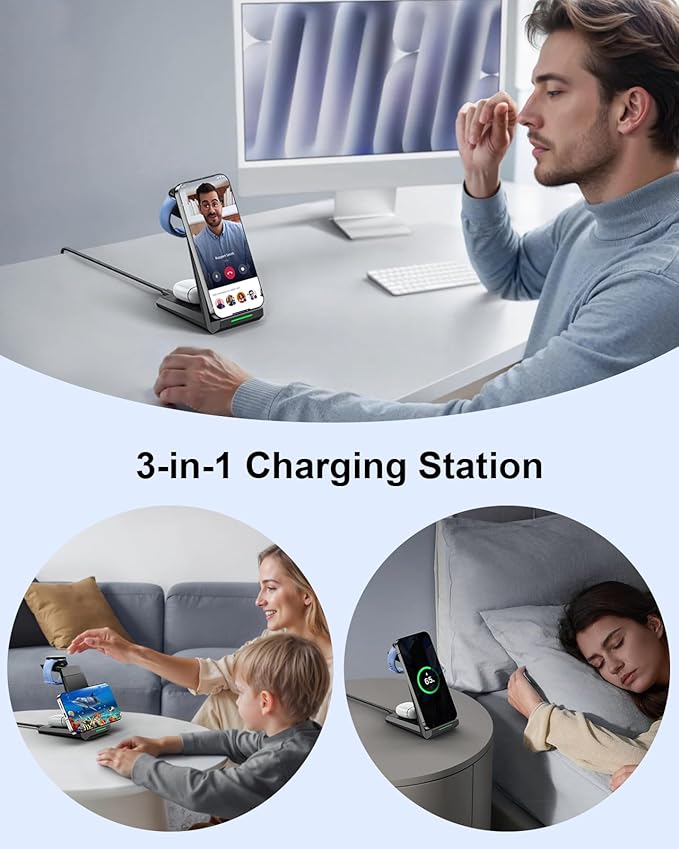 NANAMI Wireless Charger for Google - 3 in 1 Wireless Charging Station Fast Charger Stand Dock for Pixel 10/10 Pro/9/Fold/8/7,Buds Pro 2/Pro, Watch 3/2,Fitbit Versa 4/Sense 2(Not for Pixel Watch 1/4)