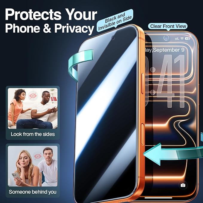 SMARTDEVIL 2 Pack for iPhone 17 Pro Privacy Screen Protector, Military Grade Shatterproof, 9H Hardness, Anti-Spy Tempered Glass, Fast & Easy Installation, Case Friendly