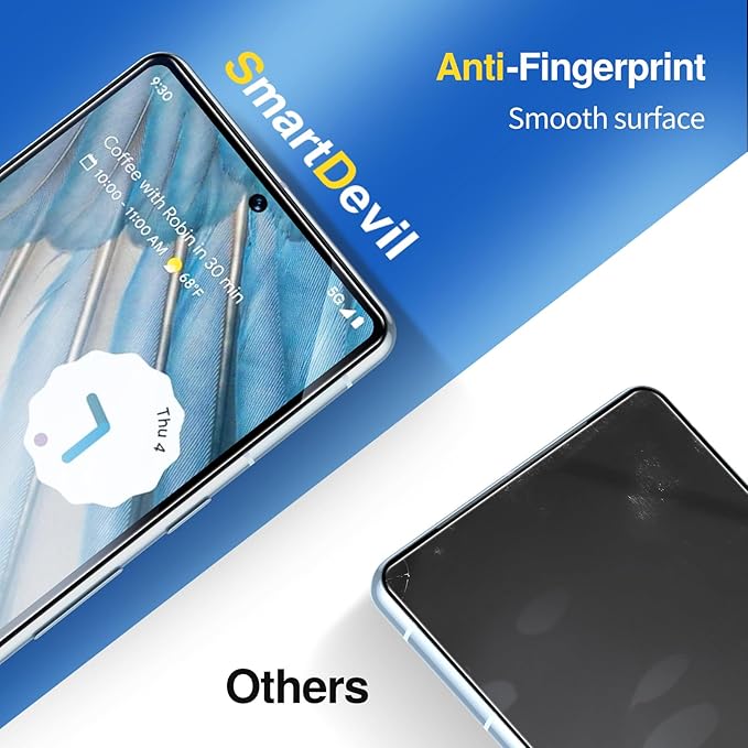 SMARTDEVIL [3+3 Pack for Google Pixel 7 Screen Protector with Camera Lens Protector, Finger Print Reader Compatible, Fast & Easy Installation, Clear 9H Tempered Glass Film, Alignment Frame