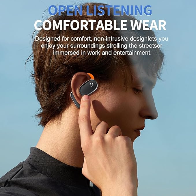 True Open Ear Earbuds Wireless Headphones with Enhanced Sound,Secure Fit, Lightweight Design, IPX4 Waterproof, DNC Mics, Bluetooth 5.4, Punchy Bass, Ideal Earphone for Running, Gym, Workouts