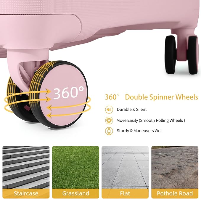 LARVENDER Luggage Sets 5 Piece with Duffel Bag Expandable(Only 28 inch) Hardside PP Carry On Luggage with 360° Spinner Wheels TSA Lock Luggage Sets for Women, Orchid Pink