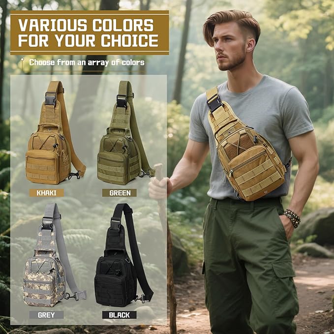 Tactical Chest Pack Backpack, Carry Shoulder Sling Bag for Men, Waterproof Military Cross-body Molle Backpack for Outdoor, Range, Travel, Hiking, Khaki