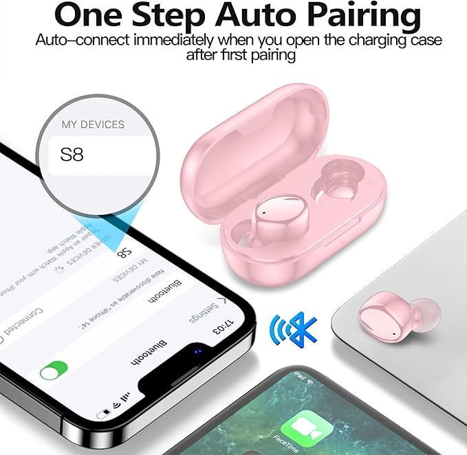 kurdene Wireless Earbuds Bluetooth 5.3 in Ear Buds Light Weight Headphones,Deep Bass Sound,Built in Mics Headset,Clear Calls Earphones for Sports Workout Glossy Bight Pink