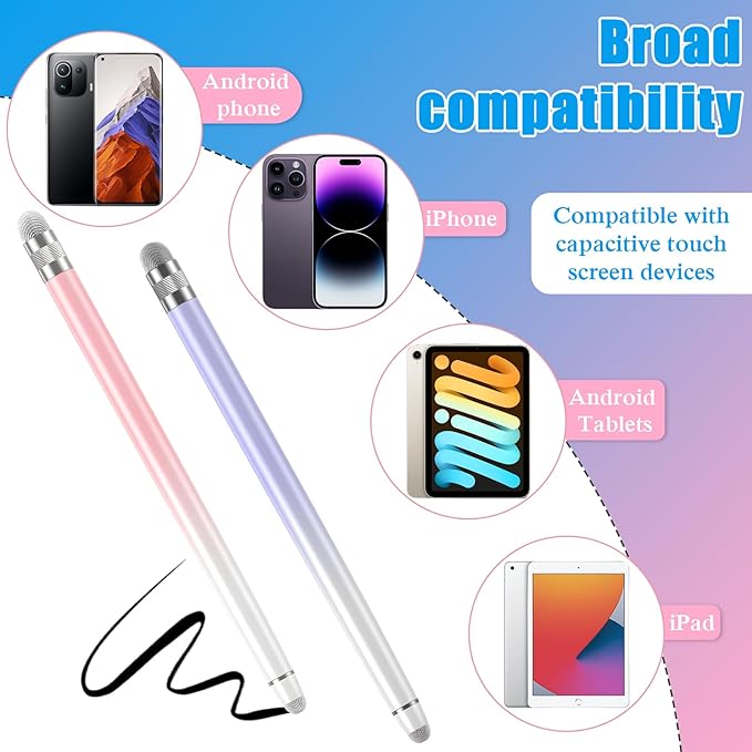 2PCS Stylus Pens for Touch Screens,Stylus Pen for iPhone/iPad/Tablet Android/Microsoft Surface,Compatible with Touch Screens(White Pink/White Purple)