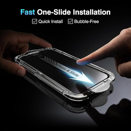 EZ-GLAZ- 4 Pack for iPhone 15 Screen Protector [6.1"] With 2 Pack Camera Lens Protector, 9H+ Hardness 12FT Military Grade Shatterproof Scratch Resistant Durable Tempered Glass Film with Flawless Fit Kit, HD Clear