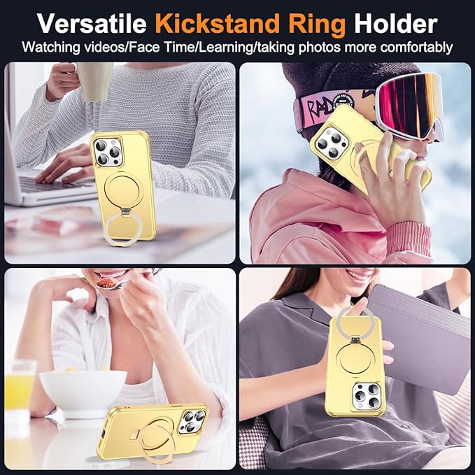 Compatible with iPhone 11 Pro Max Case with Invisible Magnetic O-Ring Stand Military-Grade Case for iPhone 11 ProMax 6.5" [Compatible with Mag-Safe][Great Grip Feeling], Gold