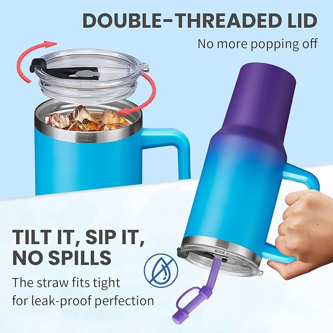 BENZZO 40 oz Insulated Tumbler for 100% Leak Proof, Stainless Steel Reusable Cups with Lids and Straws, Double Wall Vacuum Coffee Travel Mug Gift for Family Friends Teachers, Dishwasher Safe
