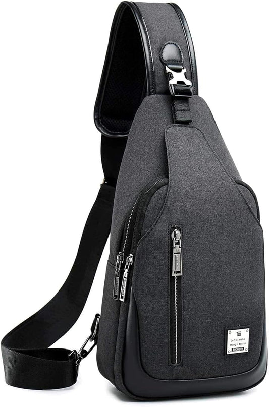 Small Sling Bag Crossbody Backpack Over the Shoulder Bag for Men Women Travel Outdoors, Lightweight Chest Pack (Large,Black)