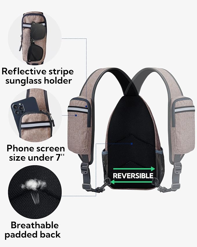 WATERFLY Crossbody Sling Backpack Sling Bag Travel Hiking Chest Bags Daypack (Flaxen)