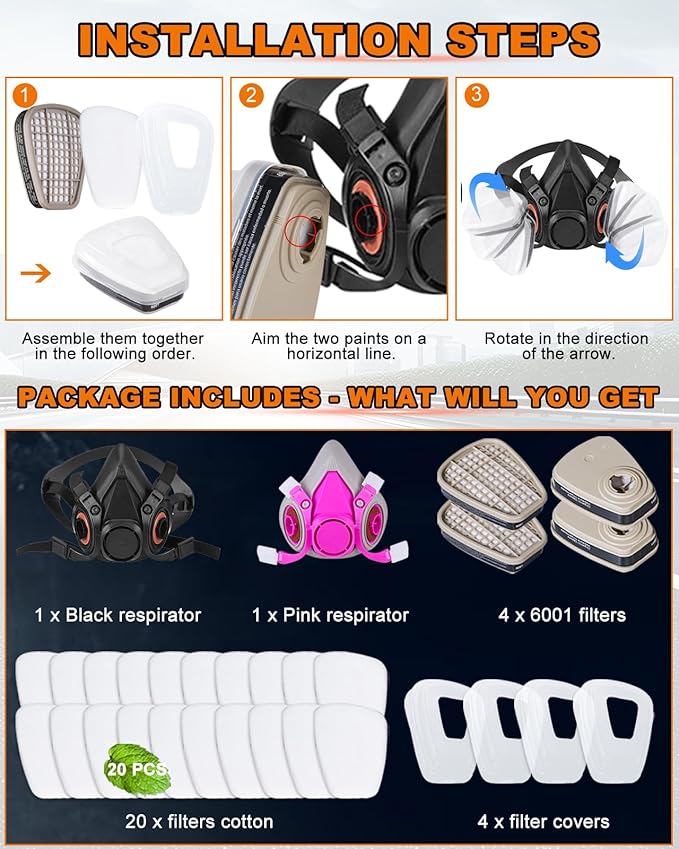 Respirator Mask with Filters, Gas Masks Survival Nuclear and Chemical, for Organic Vapor, Spray Painting, Resin