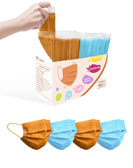 Face Masks Disposable 100 Pack, 4 Ply ASTM Level 3 Medical Grade, Breathable for Adult Outdoor Protection, Individually Wrapped for Home, School & Office, Crimson Gold