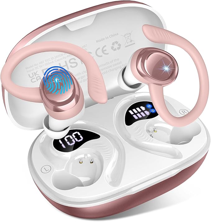 Wireless Earbuds Sport, Bluetooth 5.4 Headphones with Earhook, 2025 Hi-Fi Stereo Over Ear Buds, 50H Earphones with 4 ENC Noise Canceling Mics, IP7 Waterproof Headset for Running Workout (Android/iOS)